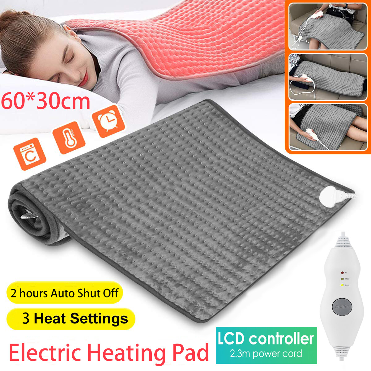 Microplush Electric Blankets Heating Pad Abdomen Waist Back Pain Relief