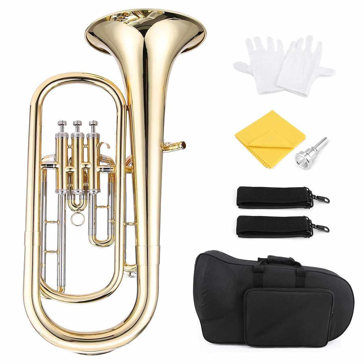 宅配 Ammoon Brass Band Brass Beginners For Cloth Cleaning Gloves Mouthpiece With Instrument Wind Surface Lacquer Gold Piston Style Horn Baritone Flat B その他管楽器 吹奏楽器 Jeuneschirurgiens Com