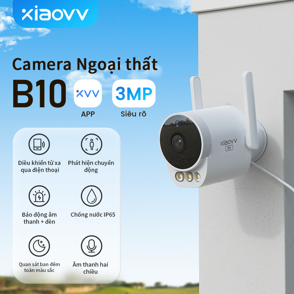 Xiaovv B10 CCTV Camera IP không dây ngoài trời IP65 HD chống nước 1296P 110 ° xem Wifi giám sát thời gian thực điều khiển từ xa bằng giọng nói xem đầy màu sắc nhìn trong đêm