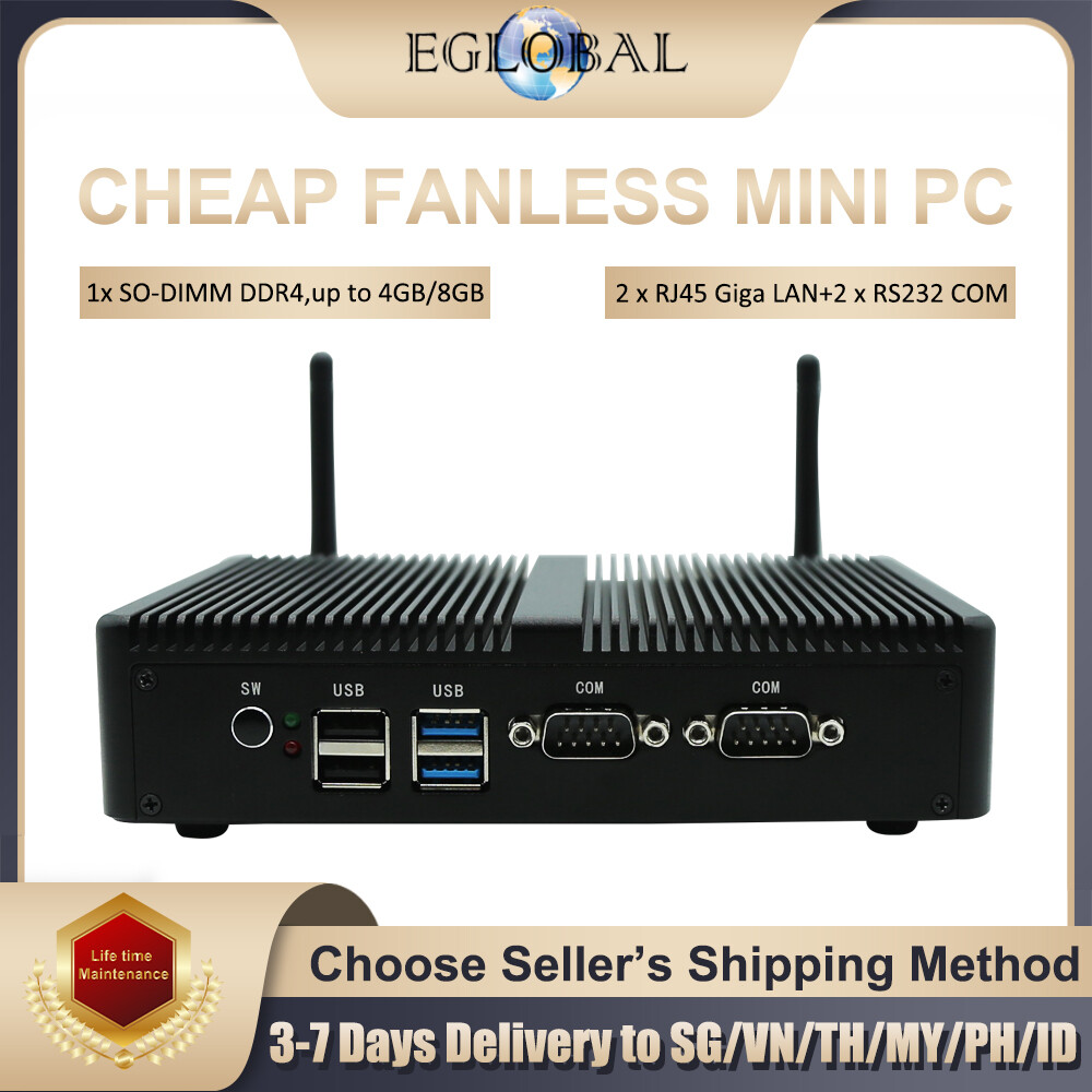 Eglobal Fanless Mini PC Intel Celeron J4125 Wake On LAN 2COM 2LAN For design school factory hotel enquipment Mini Desktop Computer Laptop ราคา 7,120 บาท*ส่งฟรี