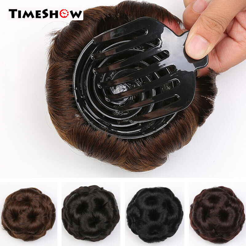 Gambar Nine Flowers Hair Bun Hairpiece Curly Hair Ring Donut Style Claw Clip Wig Bridal Daily Makeup for Women Girls