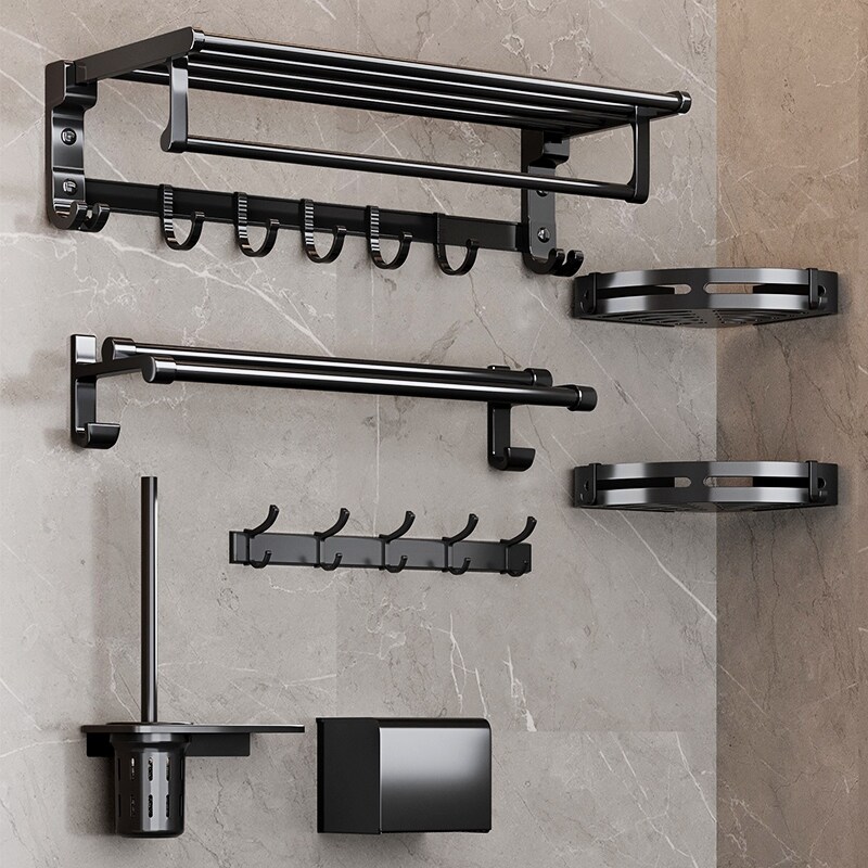 Gambar Shelf bathroom towel rack from perforated toilet light luxury suits space aluminum sanitary hardware to hang towel rack