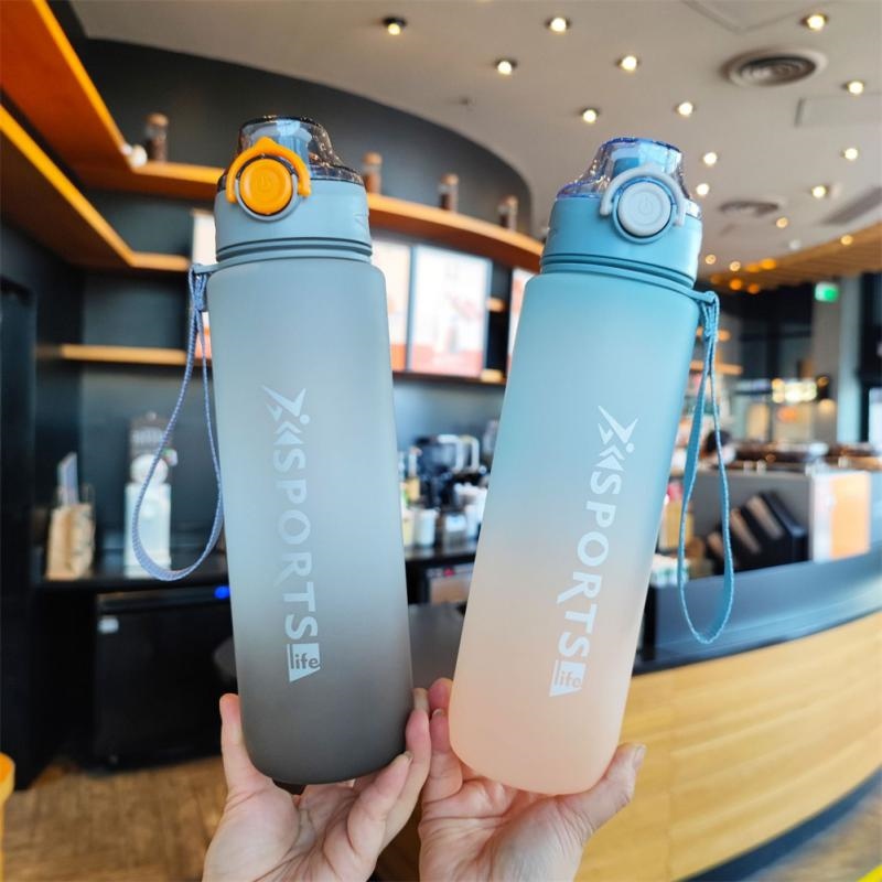 Gambar 1000ML Sports Water Bottle Protein Shaker Outdoor Travel Portable Frosted Leakproof Drinkware Plastic My Drink Bottle BPA Free