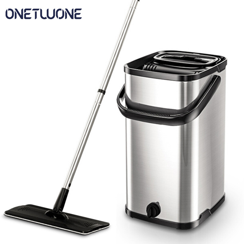 Onetwone Stainless Steel Flat Mop 360 Rotating Set Microfiber Mop Bucket with 2 mop cloth Metal durable Sliding Type Clean Tool Floor Cleaner ราคา 534 บาท*ส่งฟรี