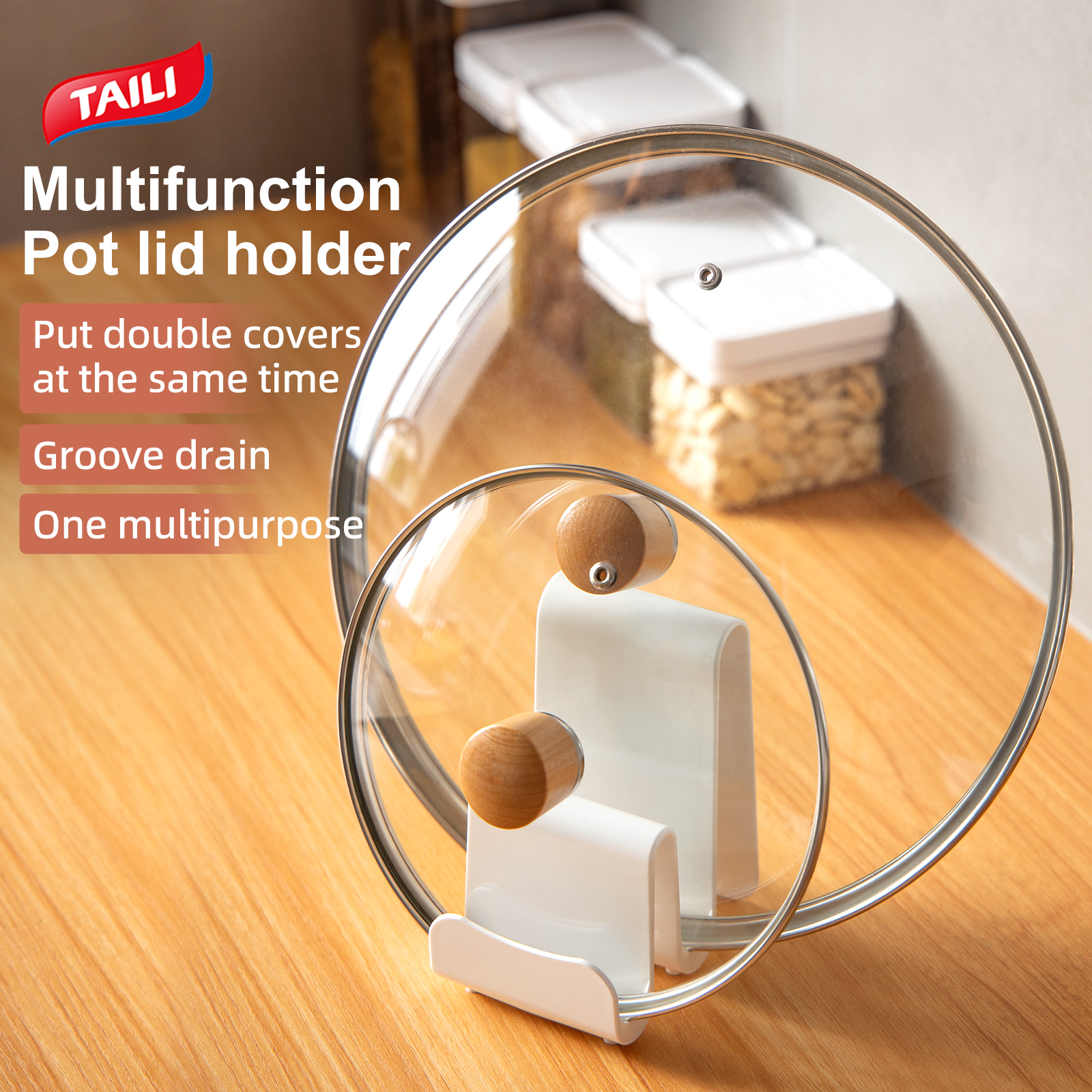 Taili Giá đựng nắp nồi giá đỡ bếp đa chức năng Countertop ngồi hộ gia đình thớt Bảng cắt lưu trữ Artifact