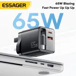 Essager pd65w gan loại c usb một bộ sạc với linh hoạt có thể thu vào căng ra sạc nhanh loại c cáp pd3.0 qc 4.0 c + c + một phích cắm cho máy tính xách tay máy tính bảng iphone16 15 ipad macbook huaweimate70 xiaomi15 Samsung sạc nhanh được xây dựng trong c