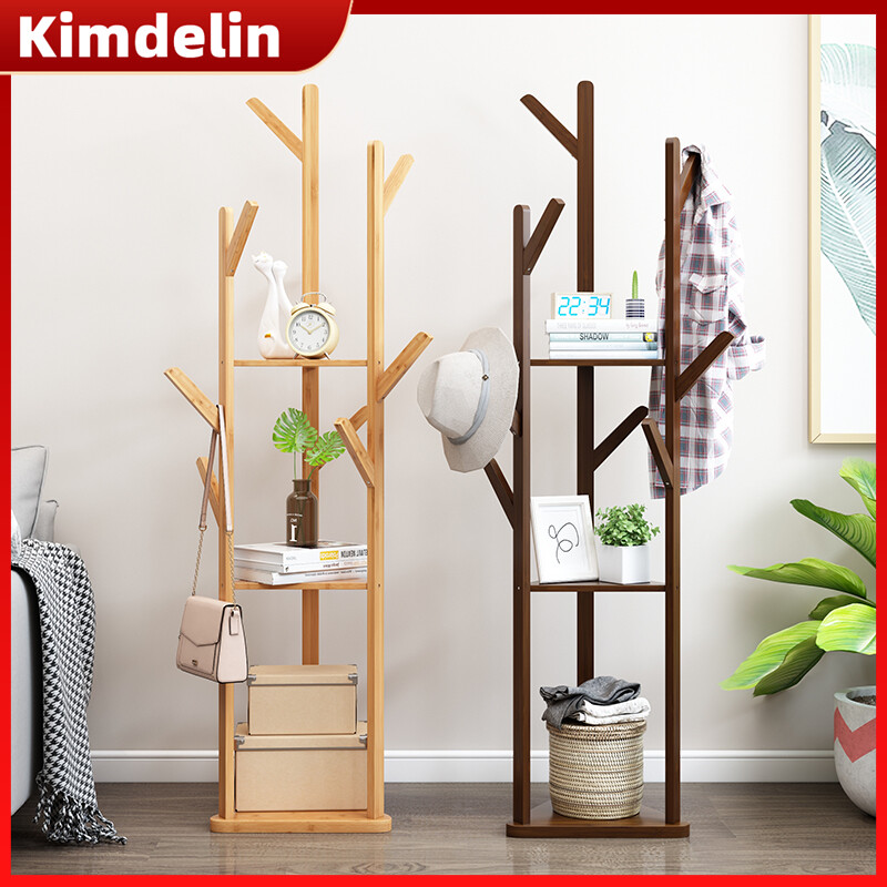 KIMDELIN Coat Rack 165CM 3Layers Storage Triangle tree-shaped clothes rack 8 Hooks Bamboo Coat Rack Bag Organizer ราคา 413 บาท*ส่งฟรี