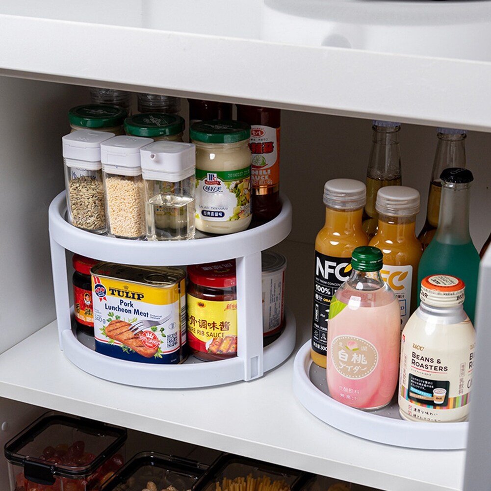 Gambar 360 Rotation Round Spice Storage Rack Tray Non Slip Turntable Multifunction Container Kitchen Storage Organization