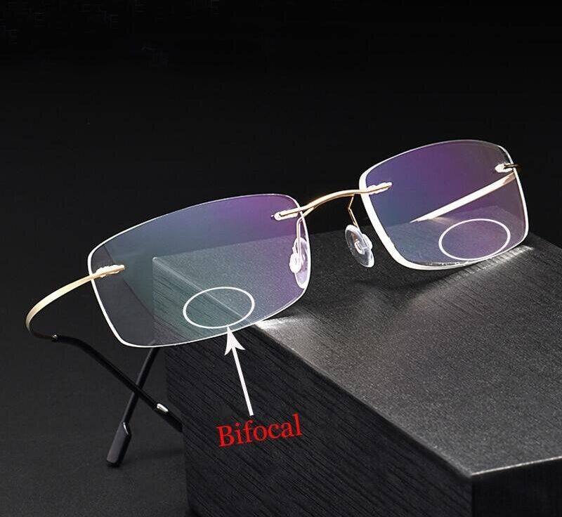 Kính Đọc Sách Hai Tròng Titan Siêu Nhẹ 100% Kính Đọc Sách Không Viền Thời Trang Nam Nữ + Hộp Đựng Kính Mắt 1.0-3.5