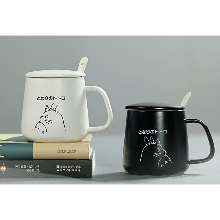 Gambar Totoro Ceramic Mug With Lid and Spoon Big Tea Cup for Office and Home Mug with Handle Coffee Mug Cawan kopi?????