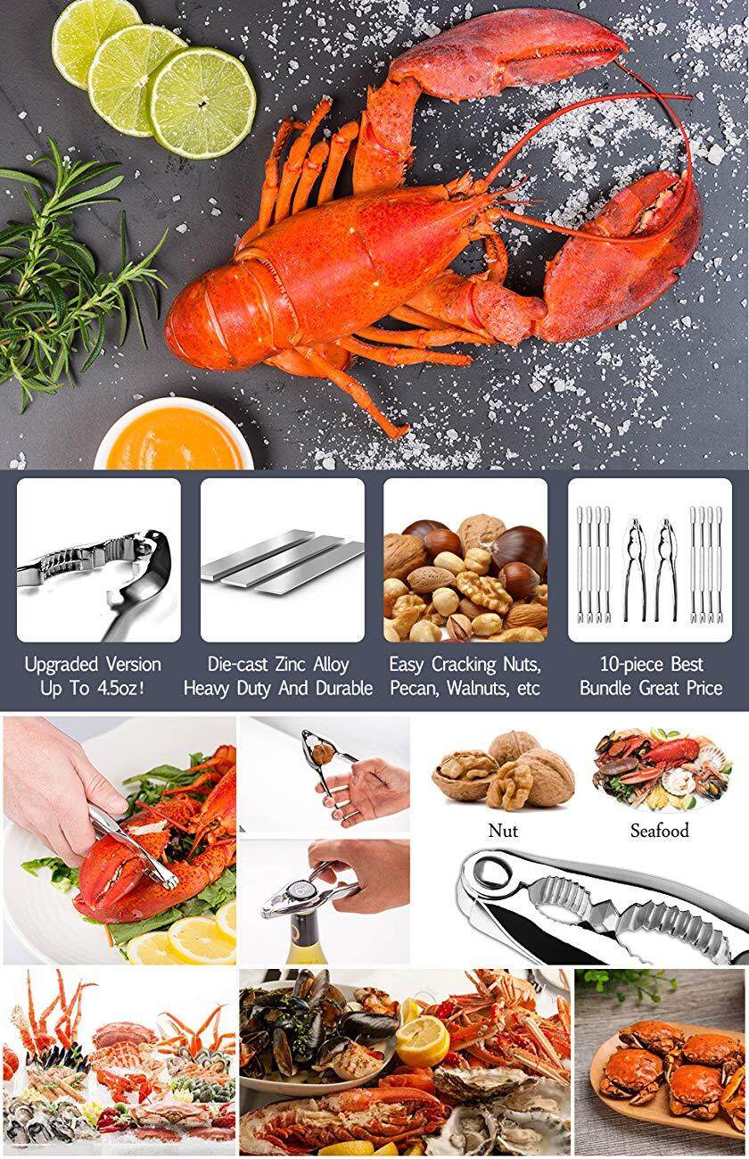 Stainless Steel Seafood Crackers & Forks Nut Cracker Set 10Piece Crab