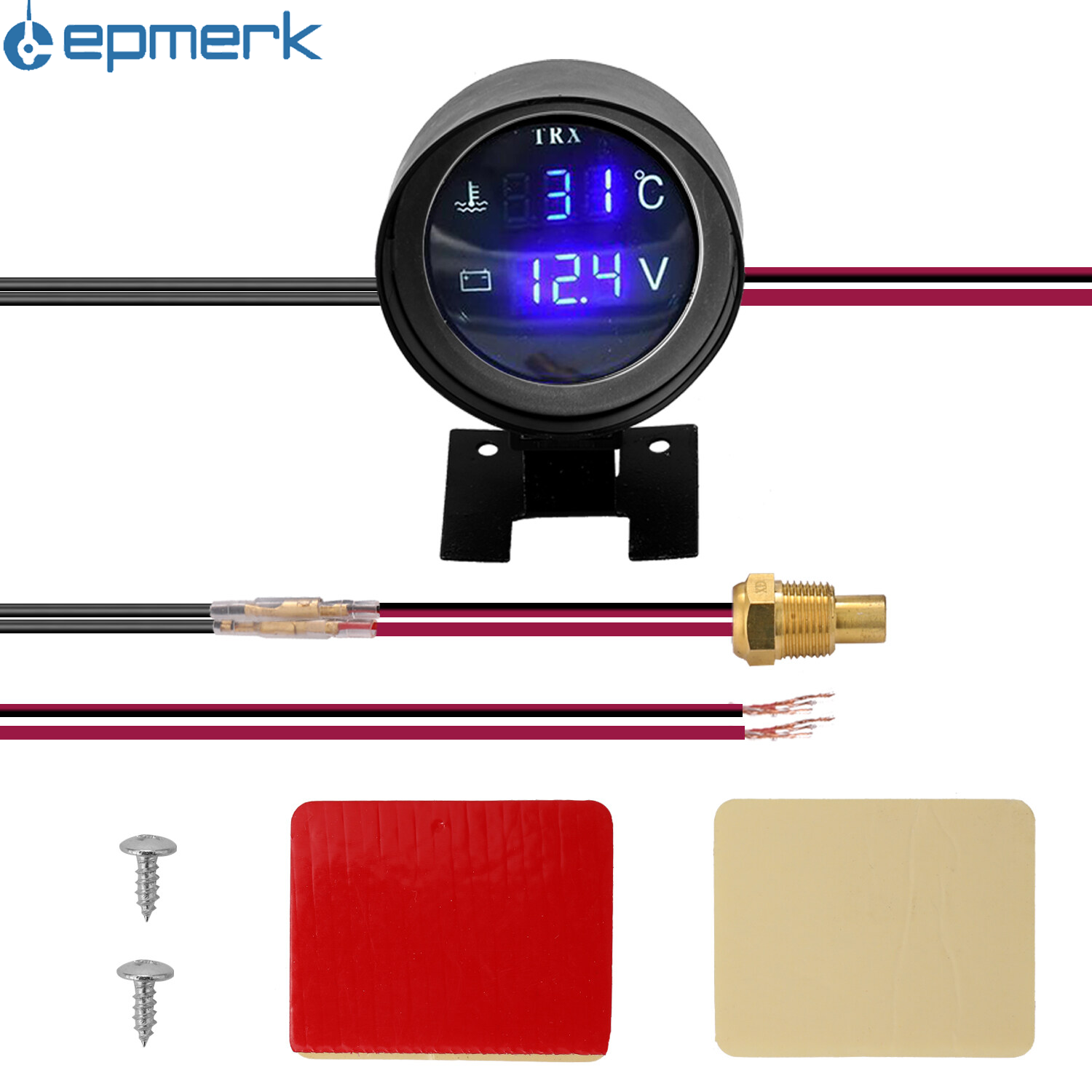 Lepmerk vòng l-ed kỹ thuật số xe xe tải đồng hồ đo nhiệt độ nước cảm biến nhiệt độ temperatura moto + vôn kế đồng hồ đo điện áp 2 trong 1 12.0v 24v