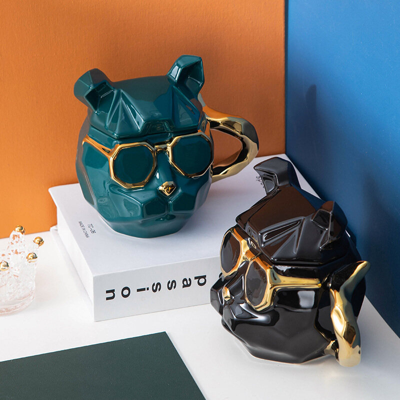 Gambar Creative Ceramic Cool Dog Cup New Peculiar Shape Cup Daily Ceramic Cup with Lid Mug Cartoon Couple Coffee