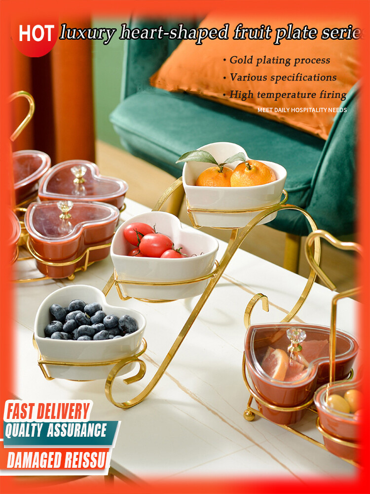 Gambar ??Ready Stock??Nordic Heart shaped Ceramic Dried Fruit Box Fruit Plate Living Room Household Nuts Melon Seeds Snack Candy Box Snack Dish Set