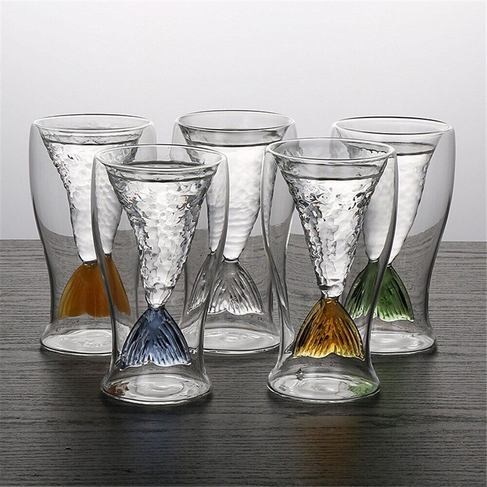 Gambar Luxury Mermaid Wine Glass Cup Milk Juice Coffee Tea Cup Lead free Crystal Transparent Glass Container Home Office Household 1pc