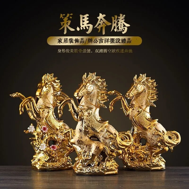 34CM Gốm Ngựa nhà vật dụng trang trí phong thủy Làm Giàu may mắn phong cách Trung Quốc phước lành phòng khách hiển thị quà tặng tân gia Tủ TV trang trí