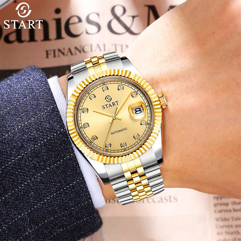 【START】Men's Watch Automatic Mechanical Watch Waterproof Calendar Function Swiss Quality Gold Watch ราคา 11,921 บาท*ส่งฟรี