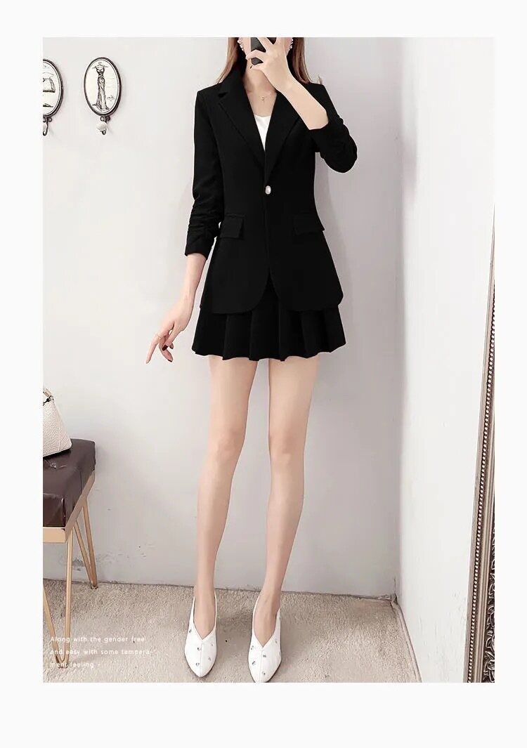 áo Blazer Công Sở/Trang Trọng Cho Nữ Bộ Cỡ Lỡn Bộ Đồ Rộng Áo Khoác Blazer Thường Ngày Cho Nữ + Chân Váy Ngắn