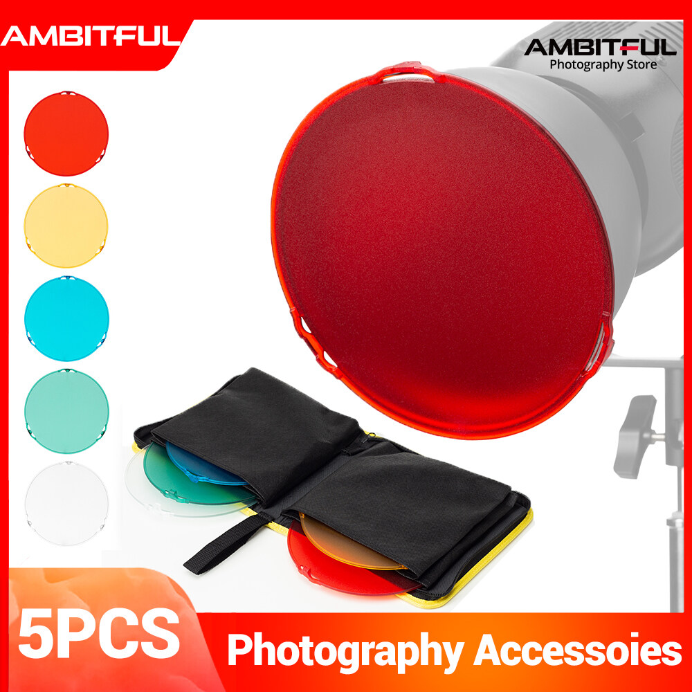 AMBITFUL 5Pcs Photography Gel Color Filter Kit 18.5cm 7.3inch Round Shape