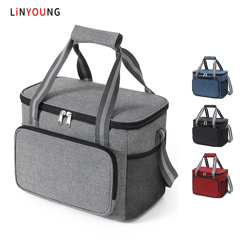 Linyoung túi cách nhiệt dung tích lớn 13l mới túi bento chống nước túi dã ngoại giữ ấm lạnh tươi mát có dây đeo vai