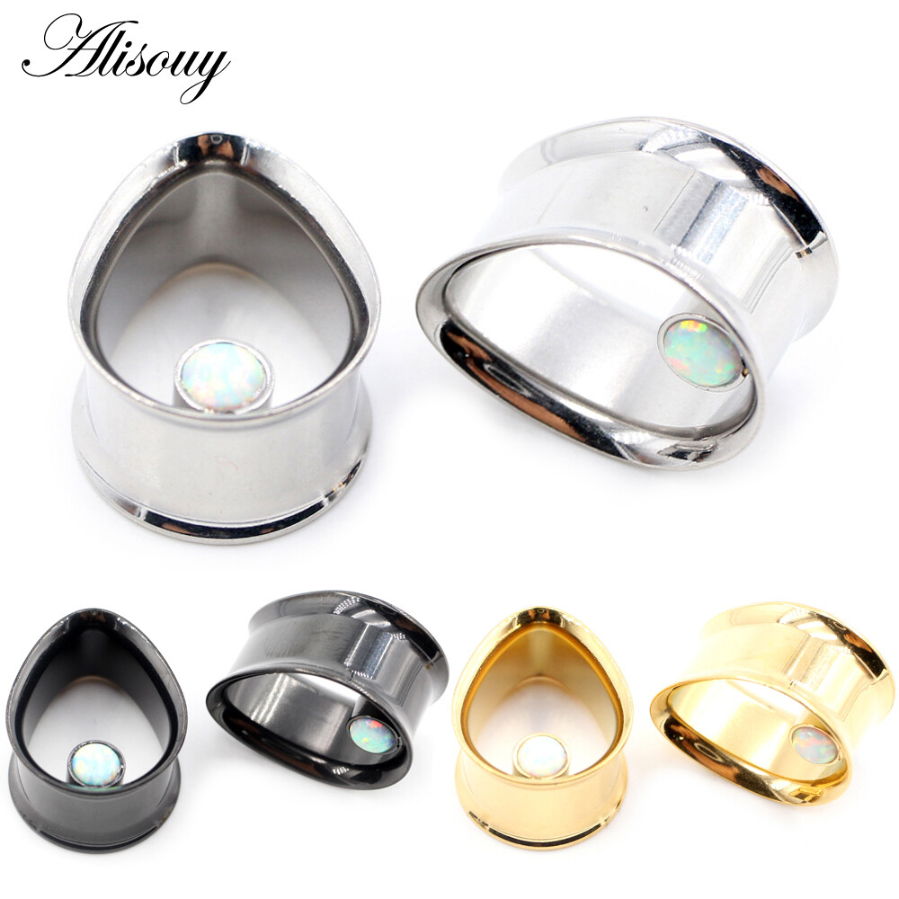 Alisouy 2 chiếc khuyên tai hình giọt nước đá opal bằng thép không gỉ khuyên nong tai khuyên tai trang sức cơ thể xỏ khuyên