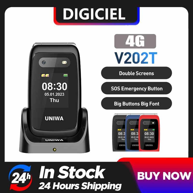 UNIWA V202T 4G Flip Senior Phone 2.4 Inch Dual Screen Emergency Call Button Feature Phone 1450mAh Big Push-Button For Elderly ราคา 1,476 บาท*ส่งฟรี