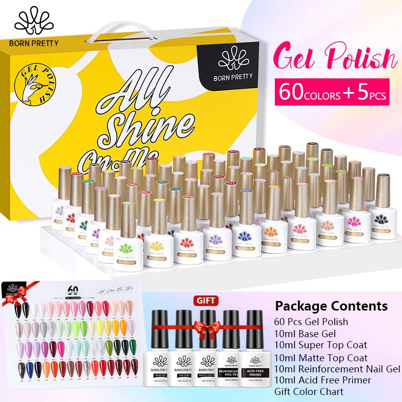 BORN PRETTY 65Pcs/Set Nail UV Gel Polish Spring Color Glitter Semi Permanent Sequins Varnish Soak Off UV Nail Art Gel Nail Full Kits 10ml ราคา 2,768 บาท*ส่งฟรี