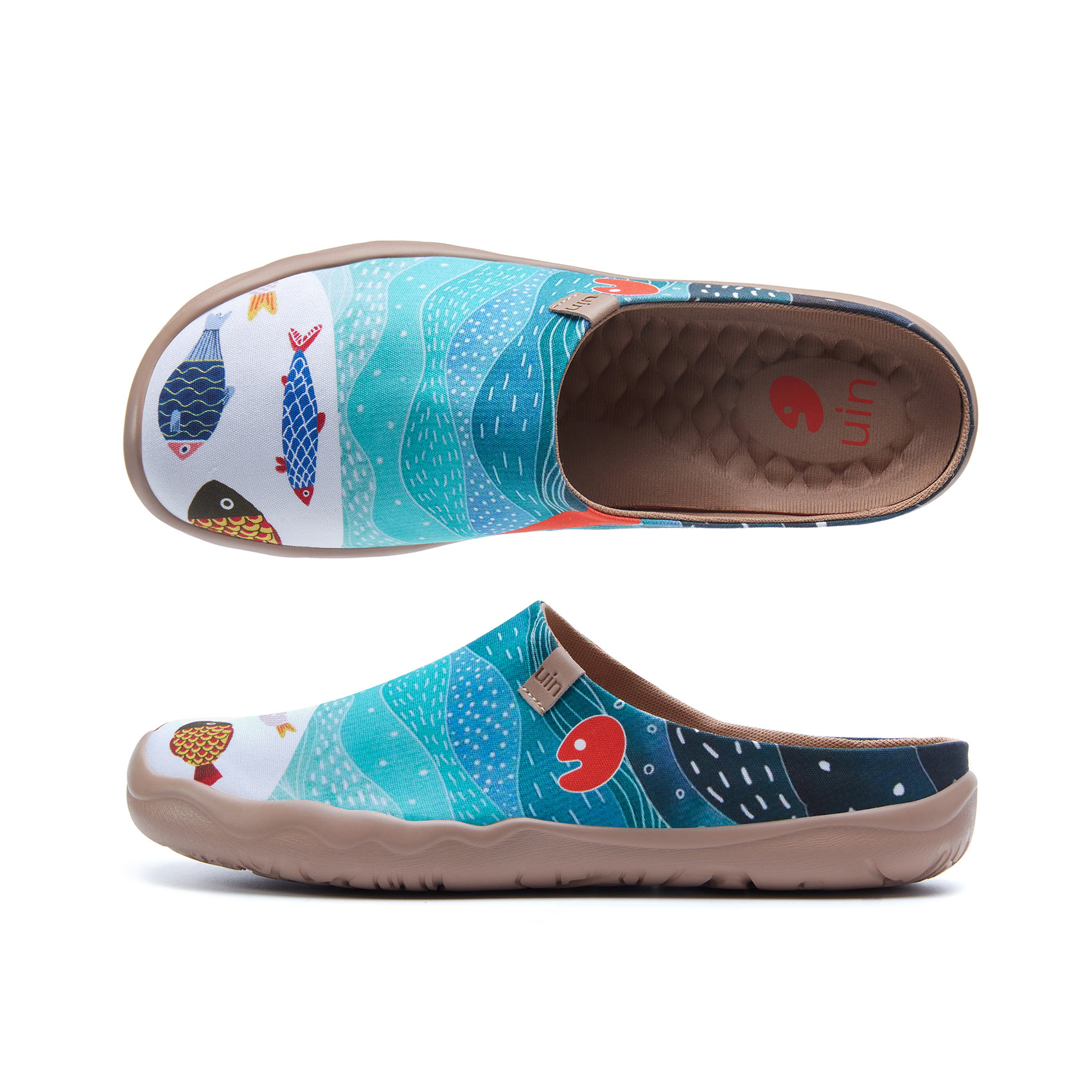 UIN Men's Mules Slipper Loafers Lightweight Comfort Mules Walking Casual Clogs Household Slip Ons Art Painted Travel Shoes Happy Fish ราคา 3,638 บาท*ส่งฟรี