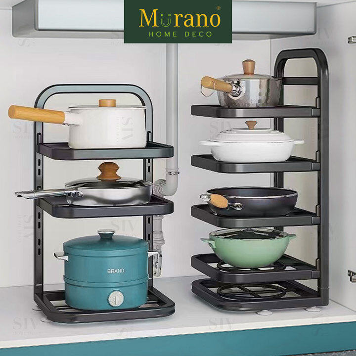 Gambar Murano2 4 Tiers Rack Pot Rack Pan Rack Adjustable Under Sink counter top Multipurpose Rack
