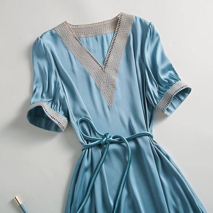 Đầm Ngắn Tay Alisa Sonya Cho Nữ, Dáng Chữ A, Cổ Chữ V, Dáng Ôm, Có Thắt Lưng, Thanh Lịch