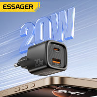 Essager ที่ชาร์จไฟรวดเร็ว USB ชาร์จชนิด C USB-A PD20W USB เครื่องชาร์จเร็วประเภท C ชาร์จได้พอร์ตคู่ A + C สำหรับ IPhone16 15 14-5 Samsung Huawei Xiaomi iPad แท็บเล็ตพัดลม PD20W A + C ที่ชาร์จเดินทางชาร์จเร็ว