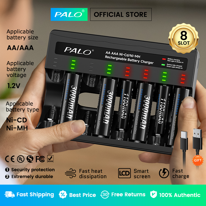 4 Pack D Cell Batteries With Universal Charger For AA AAA C D 9V NiMH NiCD Rechargeable Battery, Discharge Function And LCD Display Fast Charging - View #4
