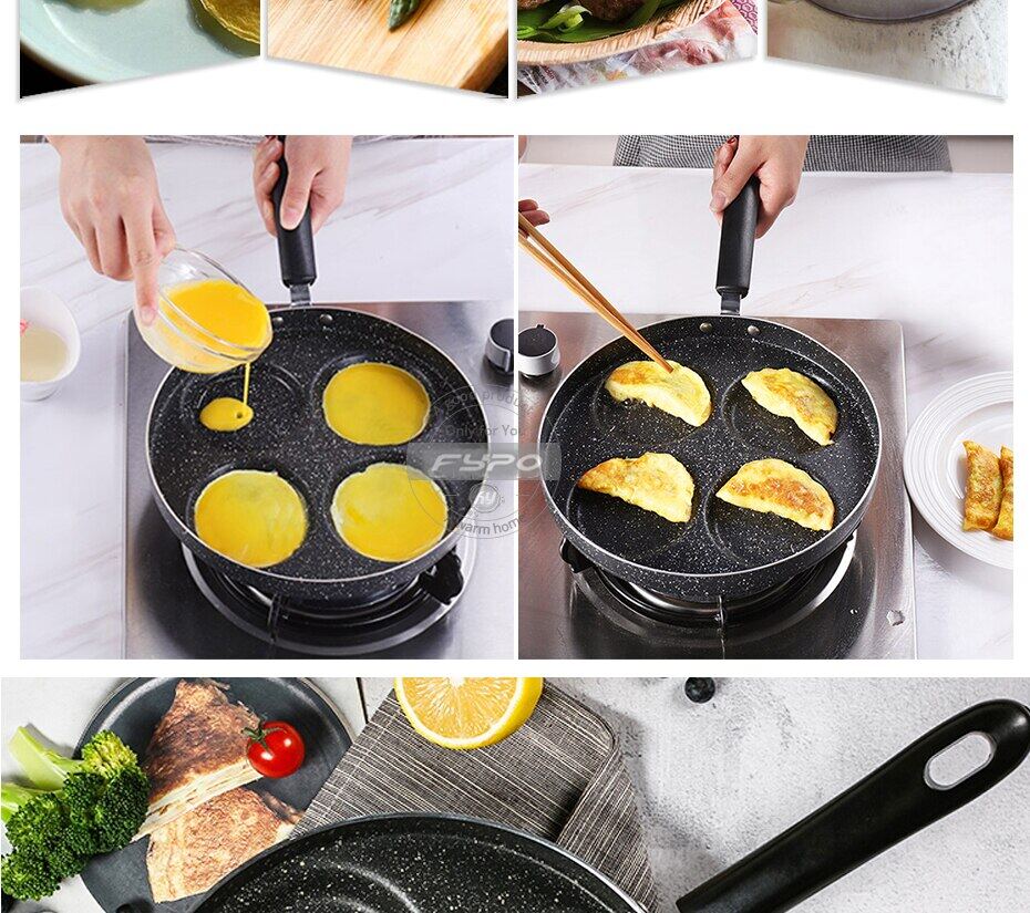 NEWANOVI Heavy Duty Cast Iron Egg Frying Pan Compatible with All Heat Sources Non-Stick Frying Pan with 4 Hole Pancake Pan Fried Egg Burger Pan 