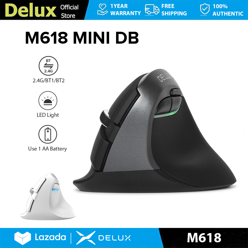 Delux M618 Mini DB Chuột đứng không dây Ergonomic Max 2400 Dpi 2.4G Bluetooth 6 Nút Với đèn LED Im Lặng Nhấp Chuột S Kích Thước Cho tay nhỏ Quang Học Cho PC/Máy Tính Xách Tay/Windows/Mac