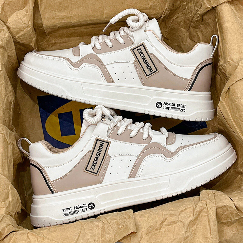 【READY STOCK】Men's high top sports shoes, simple thick soled board shoes, outdoor wear-resistant lace up flat shoes. - 4