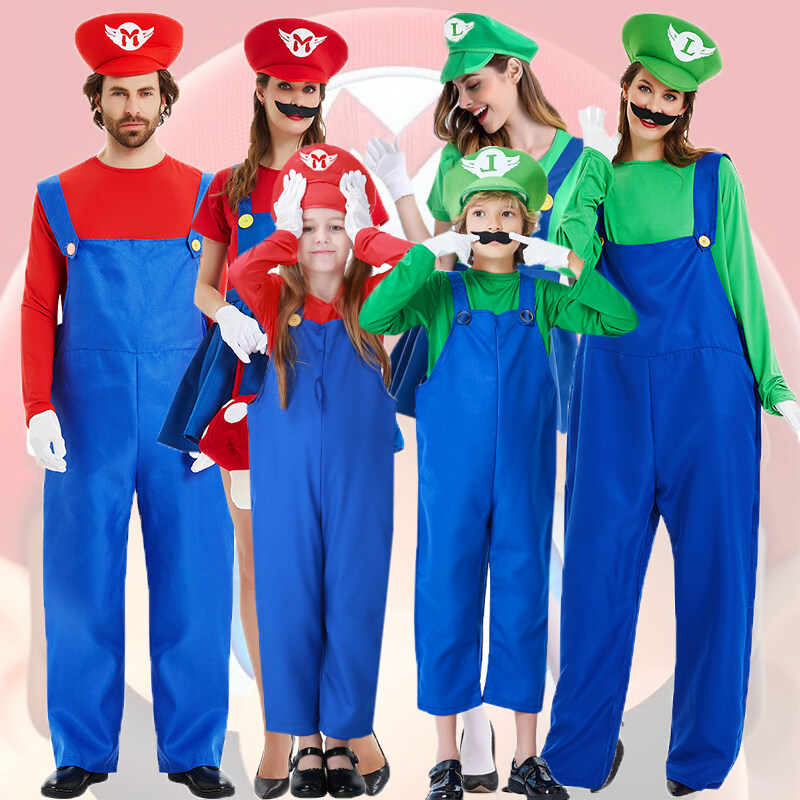 Adult Kids Super Mario Bros Costumes Mario Luigi Bros Cosplay Jumpsuit