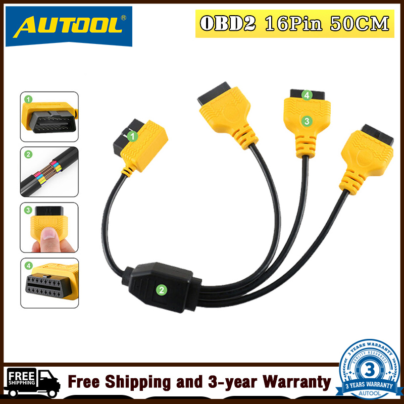 Autool cáp máy quét obd2 elm327 cho ô tô 50cm, bộ chuyển đổi chẩn đoán lỗi động cơ xe hơi obd đầu nối cáp, cáp y mở rộng obd cho xe ô tô dây chuyển đổi bộ chia 1 sang 3, dây nối dài nam sang nữ eobd 16pin cho xe