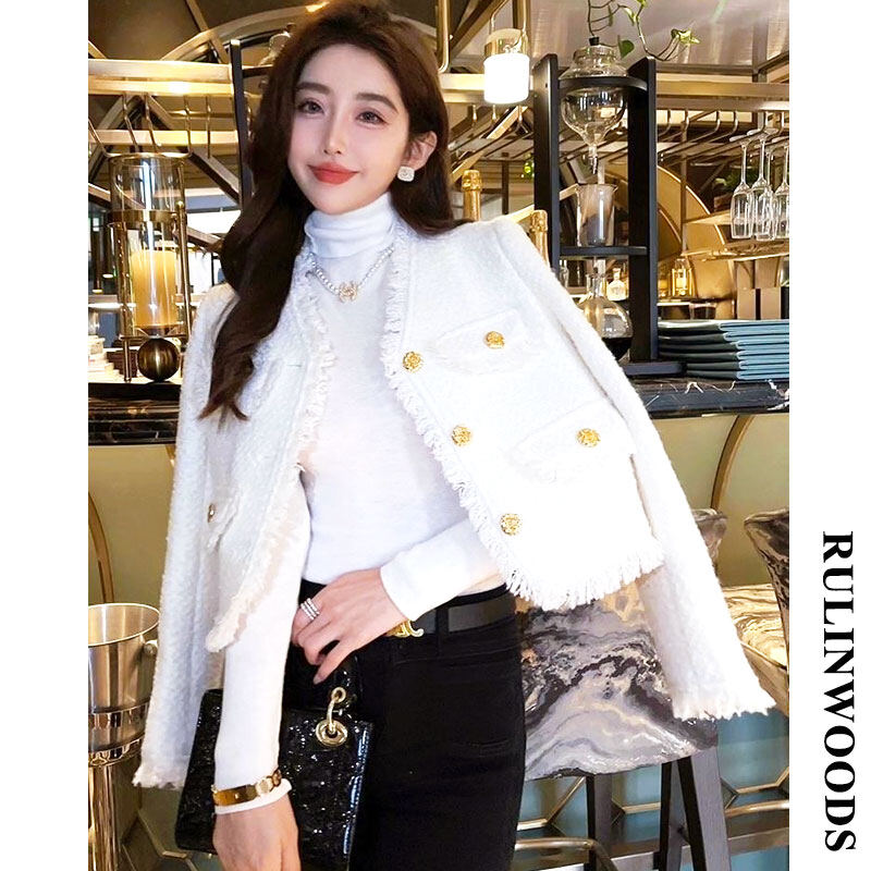 RULINWOODS Áo khoác màu trắng nữ áo khoác jacket thời trang thời trang Hàn Quốc Áo khoác jacket thời trang S