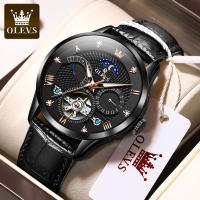 OLEVS นาฬิกากลไกสำหรับผู้ชายนาฬิกาหนังหรูใหม่สำหรับผู้ชายกันน้ำได้ยาว30เมตรหน้าปัดมัลติฟังก์ชั่นทองคำสีกุหลาบธุรกิจแฟชั่นนาฬิกาข้อมือลำลองผู้ชาย