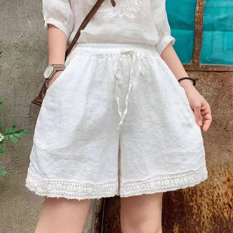  LUCKIN STORE Quần Thường Ngày Quần Sooc Ren Móc Cổ Điển Mới Mùa Hè 2023 Cho Nữ Bằng Cotton Khoét Rỗng Quần Soóc Hoa 