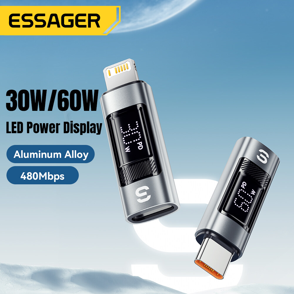 Essager 3a màn hình hiển thị kỹ thuật số bộ chuyển đổi otg Sét Để Loại C 60W Loại C Để Sét USB 2.0 4