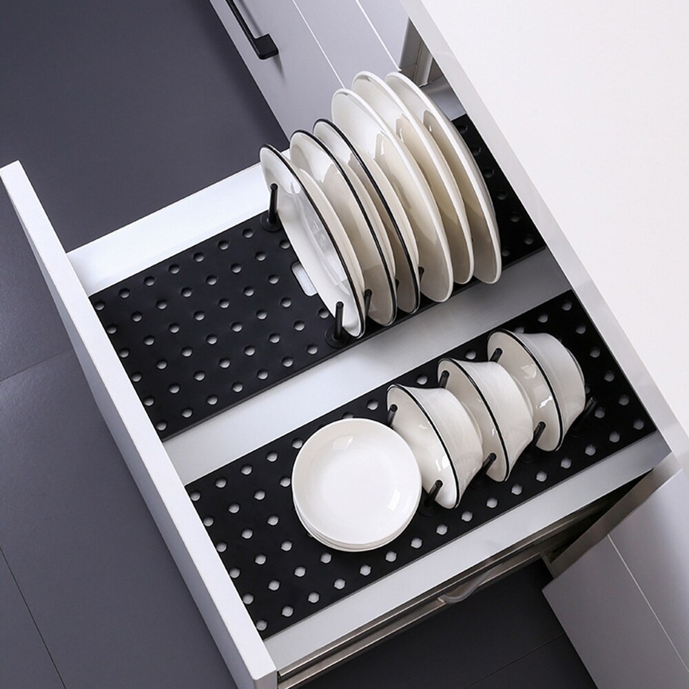 Gambar Kitchen Shelf Organizer Telescopic Dish Plate Drying Rack Bowl Pot Lid Storage Holder Adjustable Kitchen Dish Drying Rack