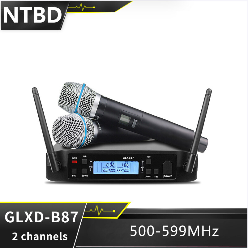 Ntbd glxd4 b87a 500-599MHz 2 kênh UHF Micro không dây Chuyên Nghiệp Kim loại kép mic cho Đảng Nhà thờ Hiển thị cuộc họp hát bài phát biểu