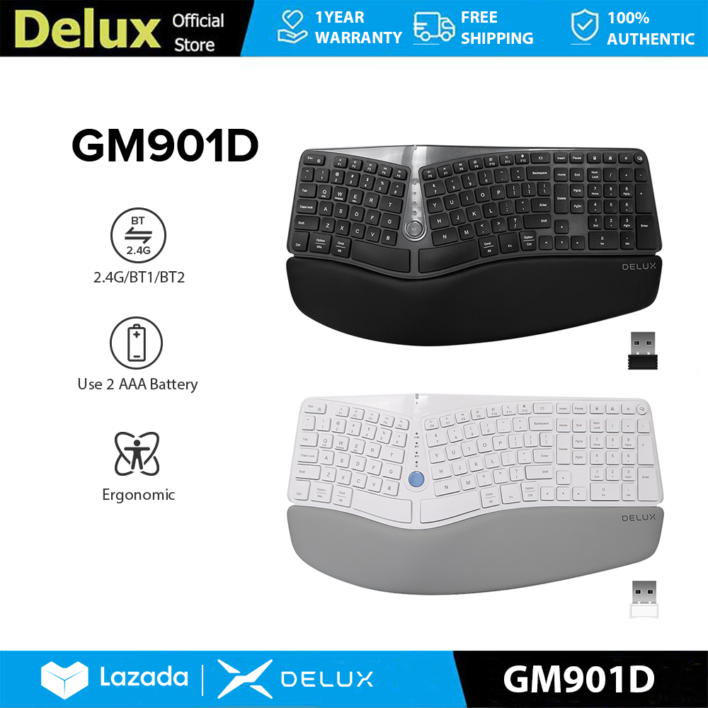 Delux gm901d bluetooth 2.4G công thái học không dây Bàn phím 107 phím cho Windows/Mac OS