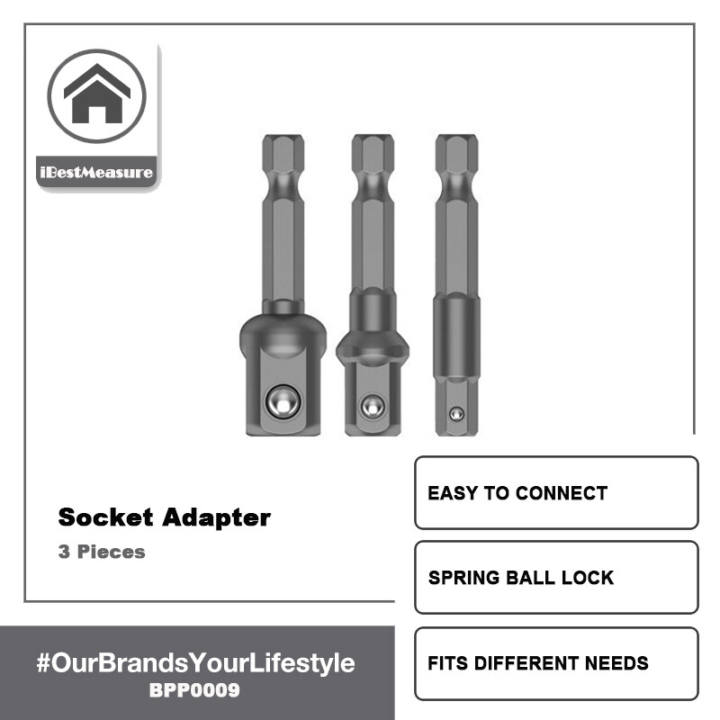 iBestMeasure 3 cái di động Hex Shank Tuốc nơ vít lái Tuốc nơ vít Máy khoan Chút Ổ cắm điện Bộ chuyển đổi cờ lê