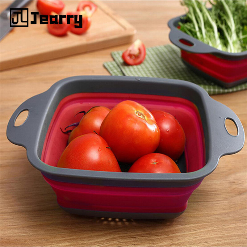 Gambar Jearry Silicone Wash Vegetable Basket Collapsible Food Grade Easy Clean Kitchen Utensils