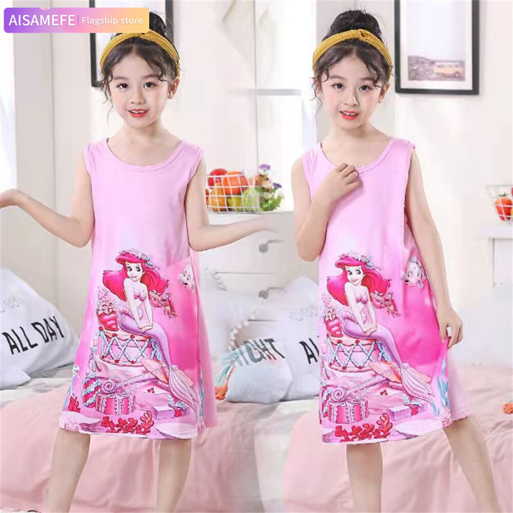 AISAMEFE Children Nightdress Summer New Short-Sleeved Little Girl Vest Skirt Princess Cartoon Big Children Baby Home Clothes Pajamas ราคา 168 บาท*ส่งฟรี