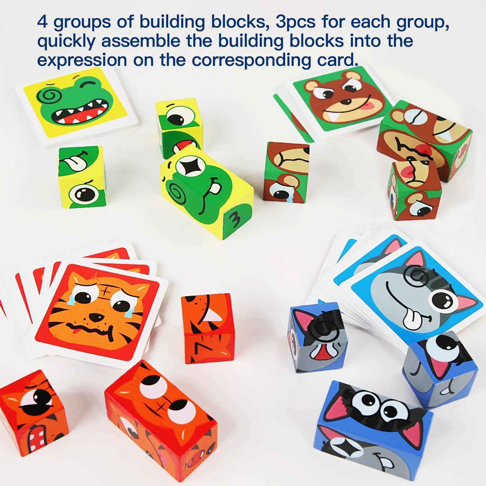 Wooden Expression Puzzle Building Blocks Expression Matching Block Face