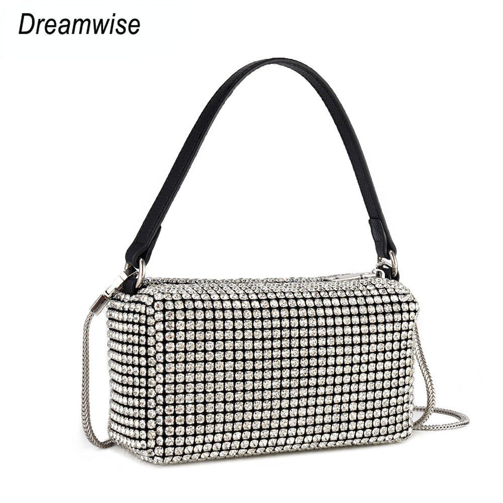 Dreamwise Rhinestone Top-Túi Xách Tay Dành Cho Nữ 2020 Da Thật Mới Túi Chuỗi Kim Cương Thời Trang Elegant Lady Túi Đưa Thư Bungee Di Động