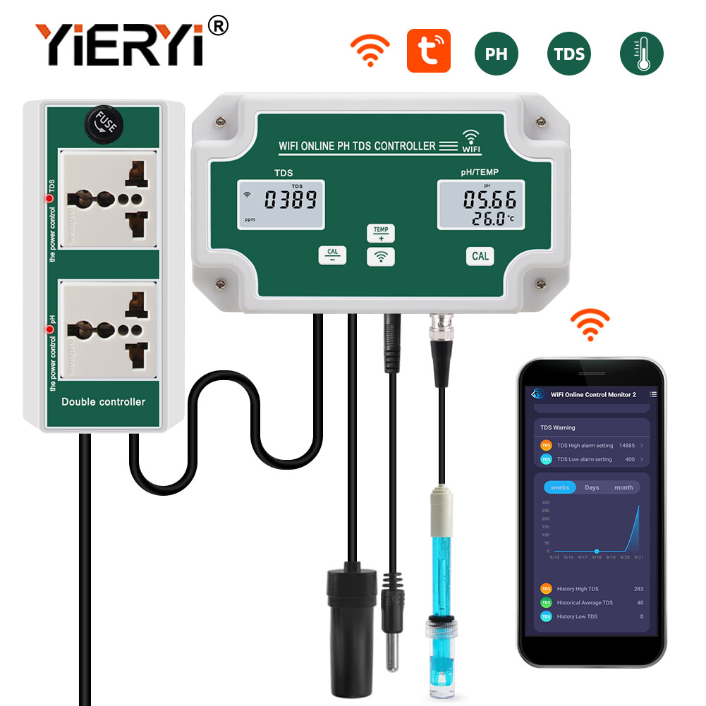 Yieryi máy đo ph/tds/nhiệt độ wifi 3 trong 1 bộ điều khiển tds máy kiểm tra giám sát trực tuyến cho thủy canh bể cá
